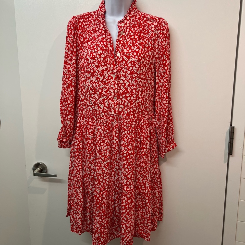 J Crew Swingy Red and White Dress Size S